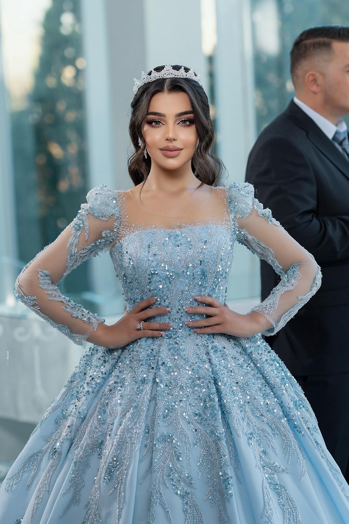 Luxurious Abendkleider Lang Blau Ballkleider mit Glitzer