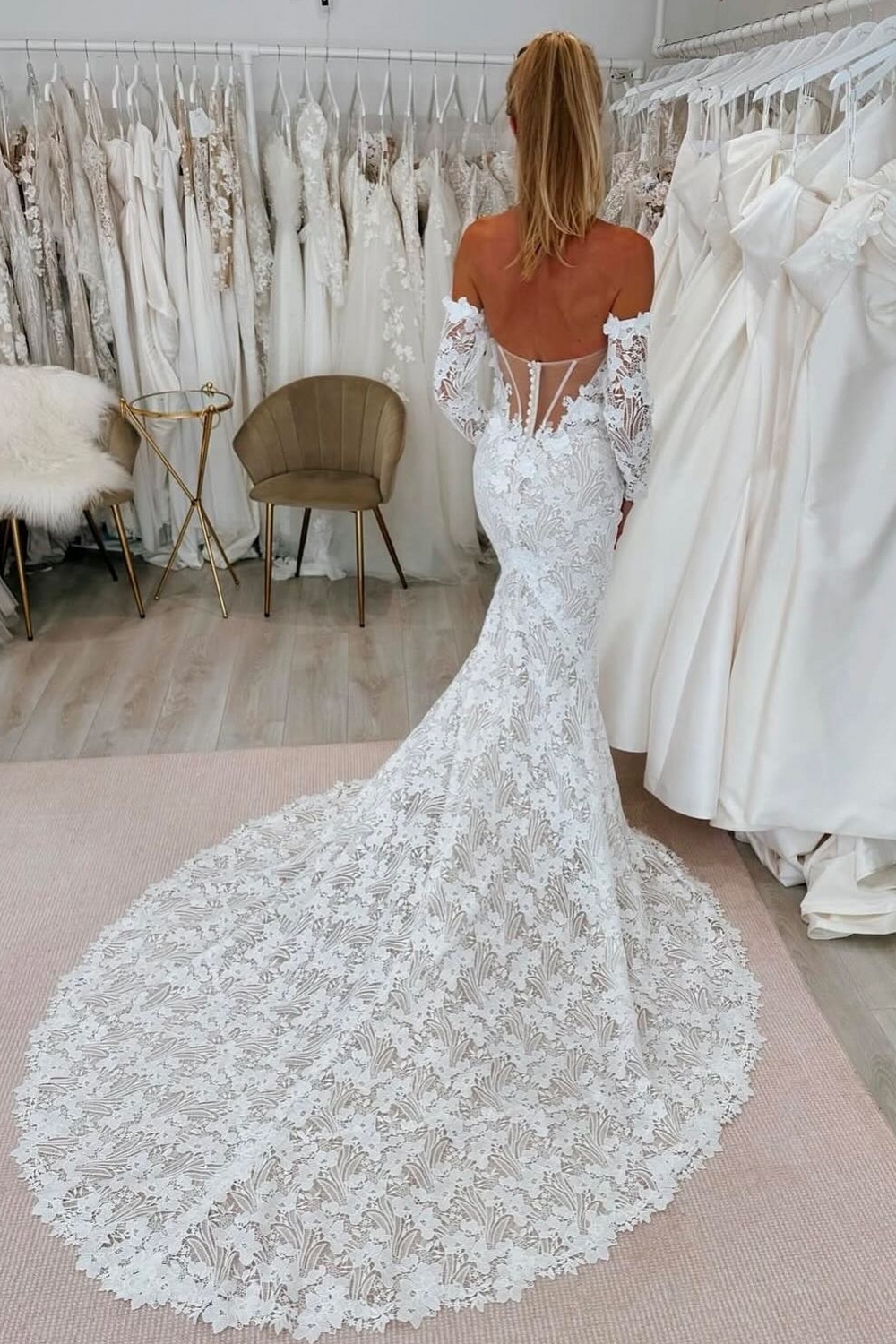 Designer Brautkleider mit Ärmel Spitze Hochzeitskleider Meerjungfrau Stil
