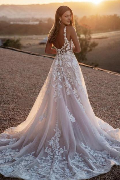 Schöne Hochzeitskleider Boho | A Linie Brautkleider Spitze
