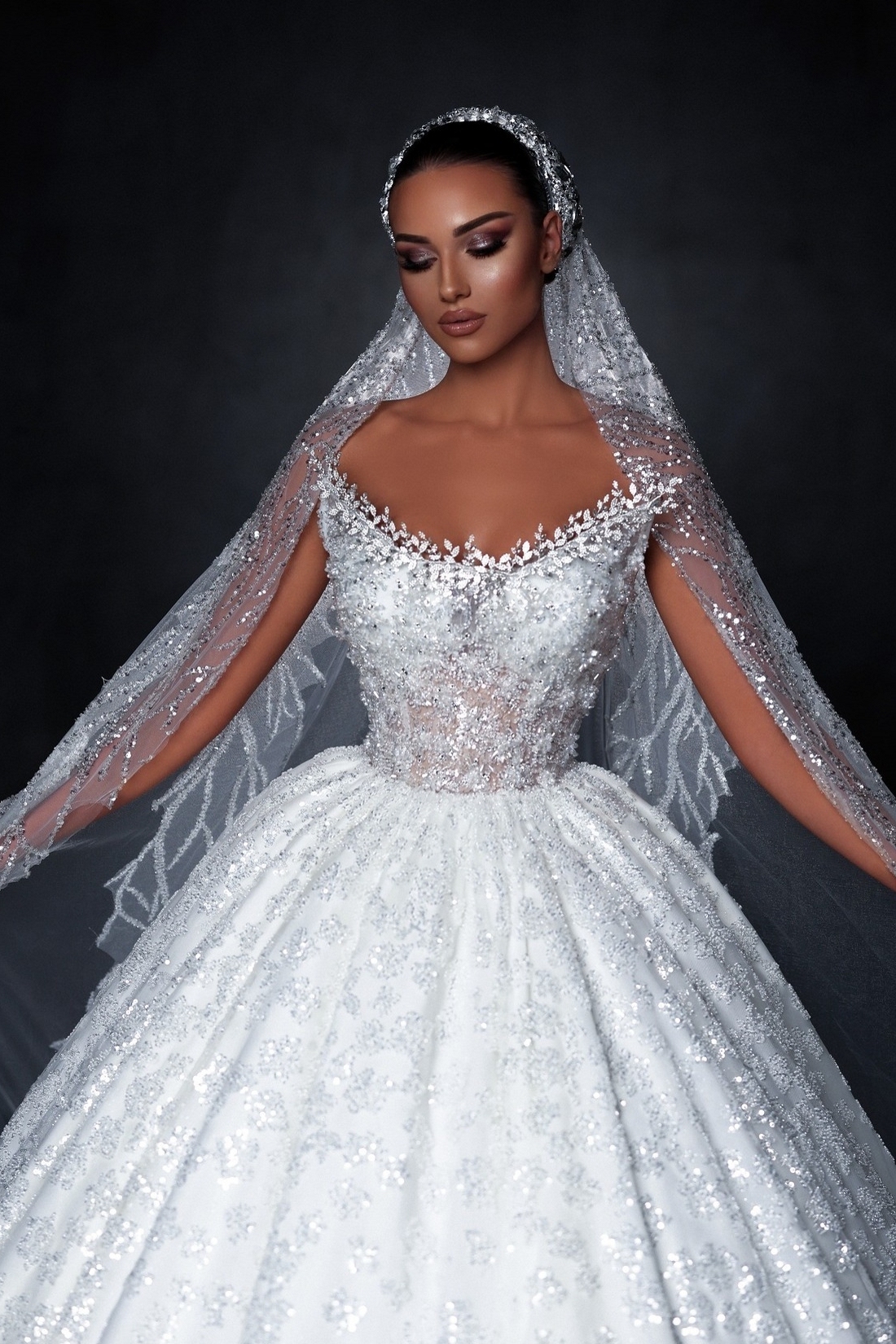 Prinzessin Hochzeitskleider Glitzer Brautkleider Weiß Spitze