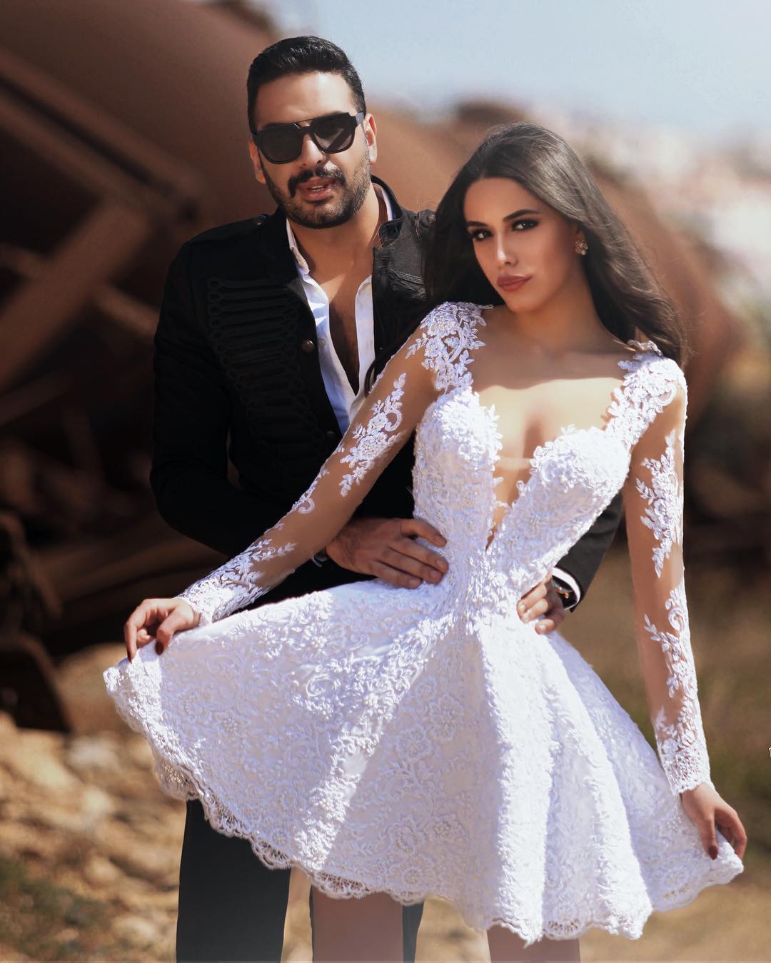 Designer Hochzeitskleider Kurz | Brautkleid Mini Mit Ärmel