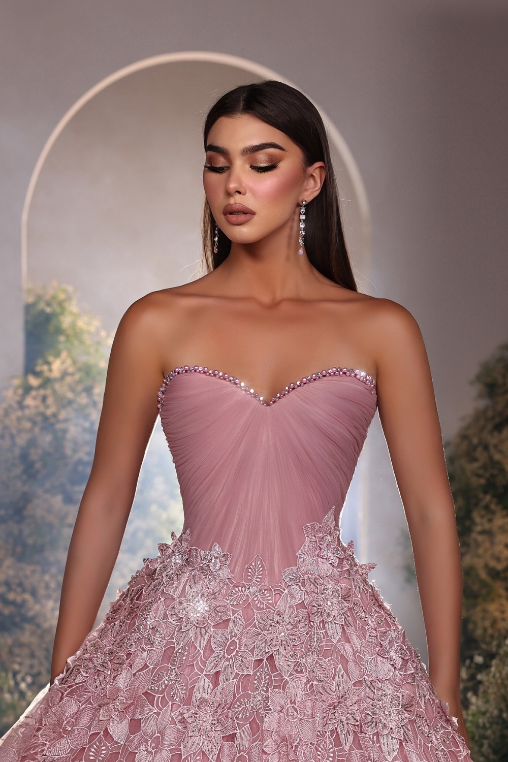 Schöne Ballkleider lang Rosa Spitze Abendkleider online