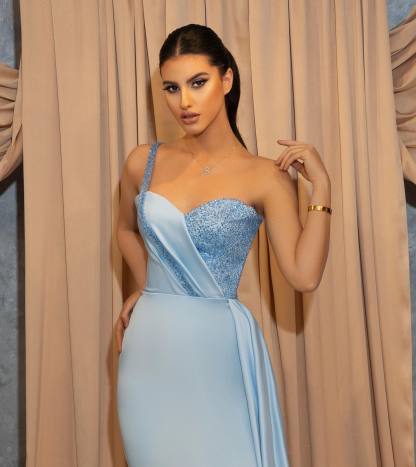 Schöne Abendkleider Lang Blau | Abiballkleider mit Glitzer