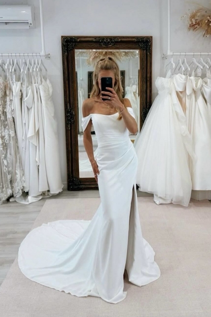 Schöne Hochzeitskleider Schlicht Meerjungfrau Stil Brautkleider Satin