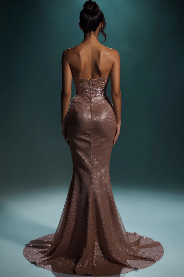 Festliche Abendkleider Lang Brau Abiballkleider Ballkleider Glitzer-babyonlinedressde