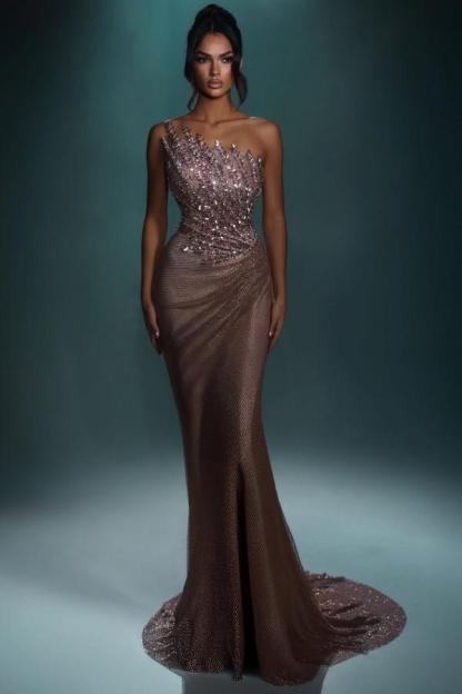 Festliche Abendkleider Lang Brau Abiballkleider Ballkleider Glitzer-babyonlinedressde