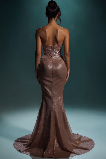 Festliche Abendkleider Lang Brau Abiballkleider Ballkleider Glitzer-babyonlinedressde