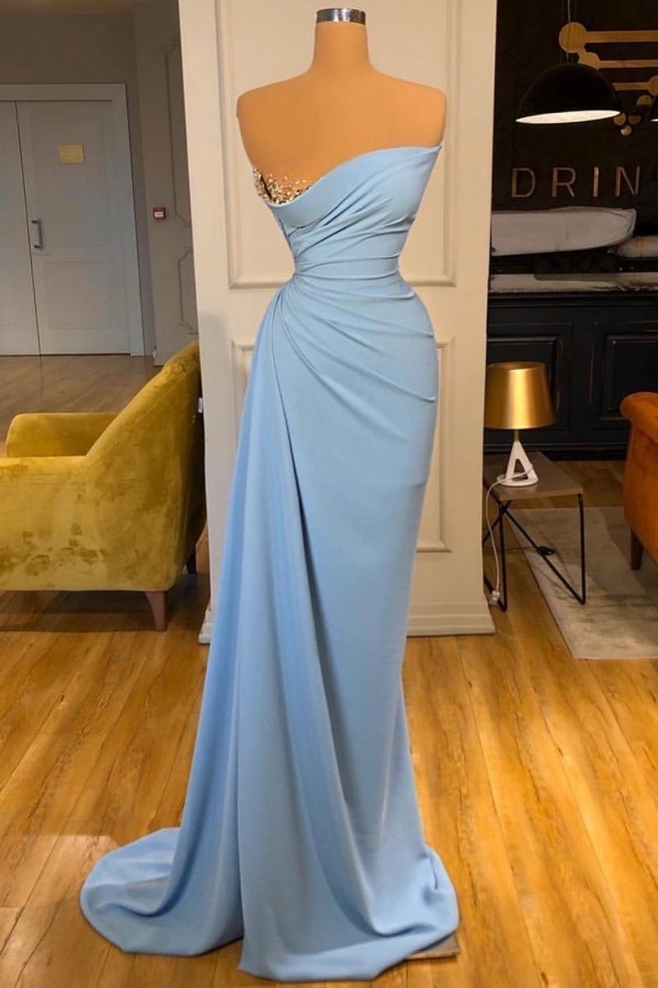 Dusty Blaue Ballkleider Schlicht Abendkleider Lang Günstig