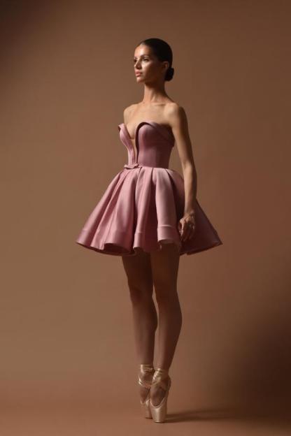 Dunsty Rosa Cocktailkleider Partykleider Kurz Satin Abiballkleider Online-babyonlinedressde