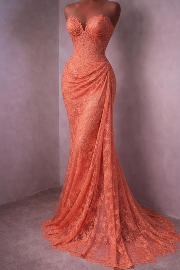 Rotes Abendkleid Lang Schlicht Spitze Ballkleider Günstig