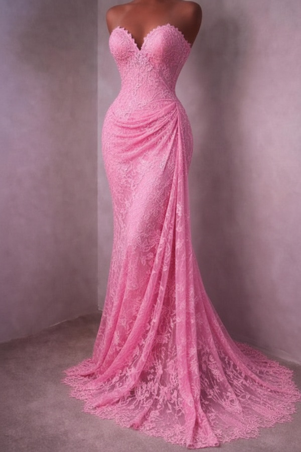 Rotes Abendkleid Lang Schlicht Spitze Ballkleider Günstig