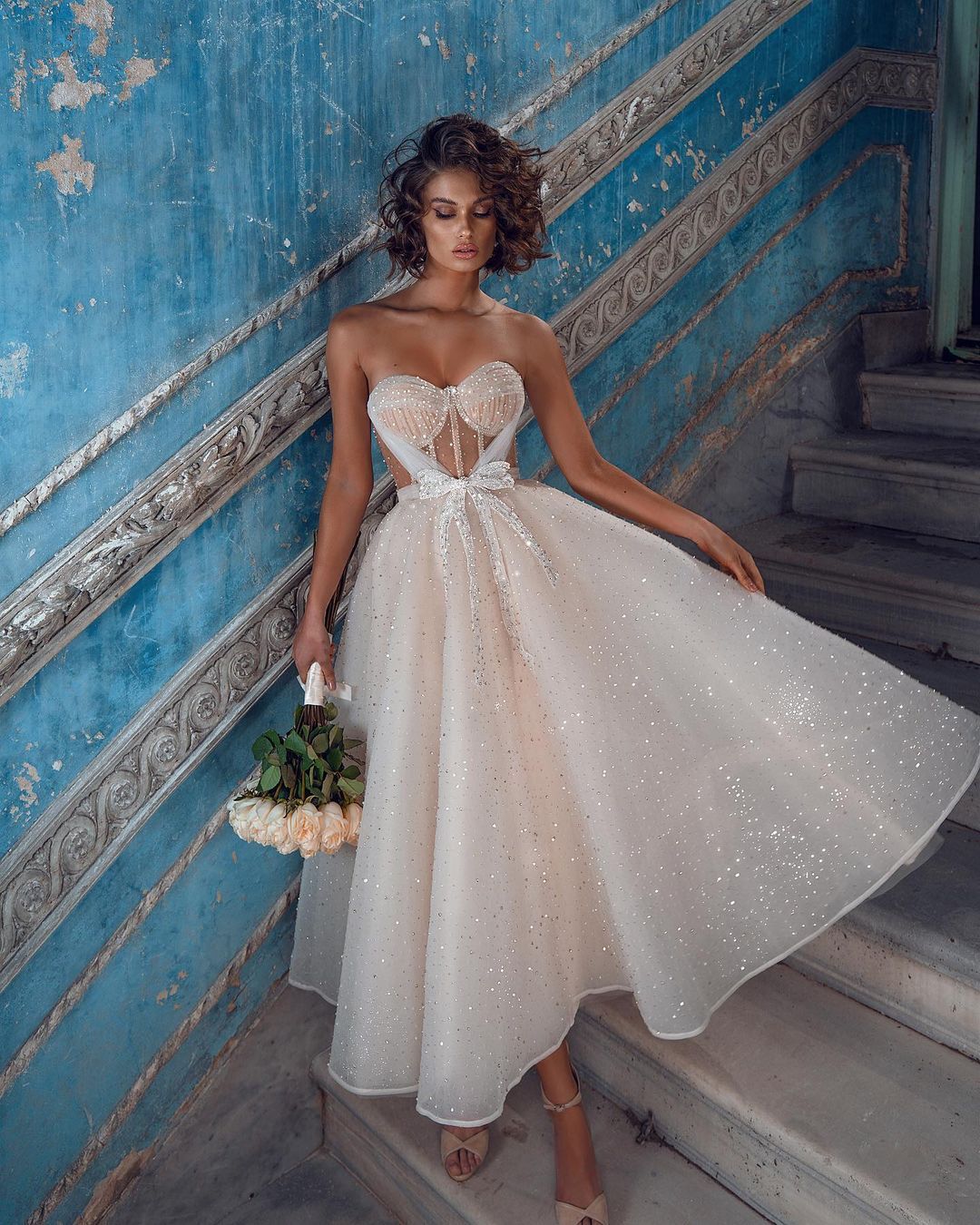 Wunderschöne Brautkleider Kurz | Hochzeitskleider Glitzer Günstig