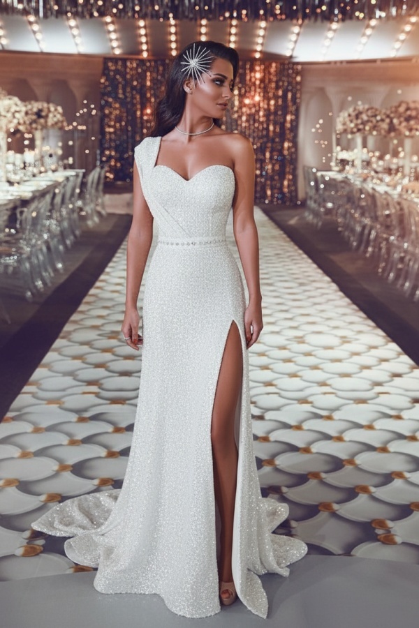 Luxus Abendkleid Gold Lang Pailletten Abiballkleider Abendmoden Online