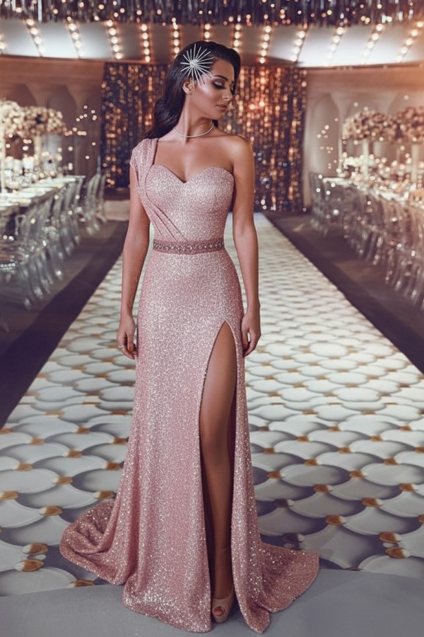 Luxus Abendkleid Gold Lang Pailletten Abiballkleider Abendmoden Online