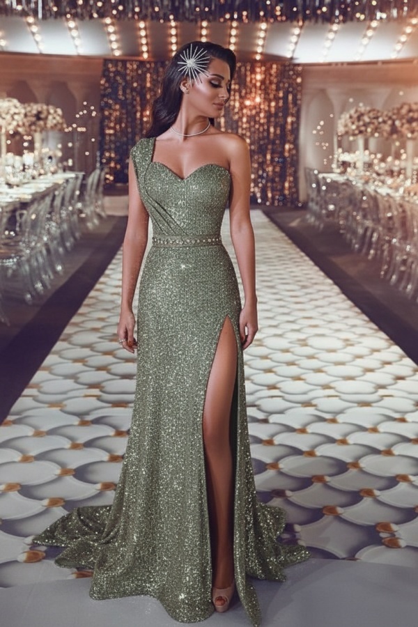 Luxus Abendkleid Gold Lang Pailletten Abiballkleider Abendmoden Online