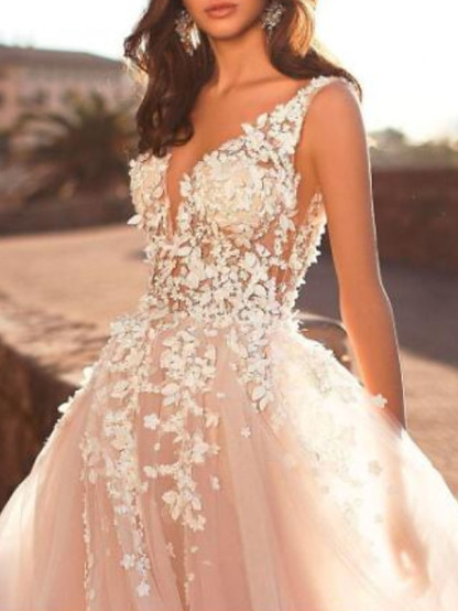 Designer Hochzeitskleider V Ausschnitt | Spitze Brautkleid A Linie