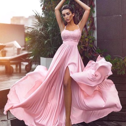 Elegante Rosa Abendkleider Lang Günstig Mit Spitze Etuikleider Abiballkleider