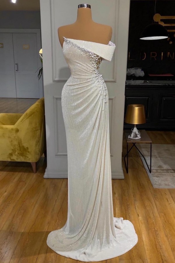 Vintage Ballkleider Lang Glitzer Weiße Abendmoden Online