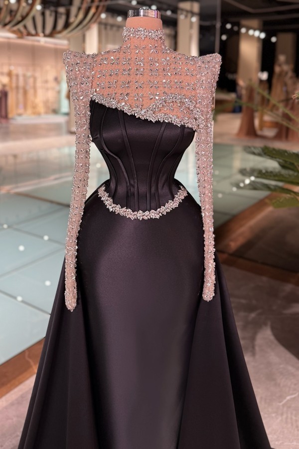 Schwarze Abendkleider Lang Glitzer Ballkleider Mit Ärmel