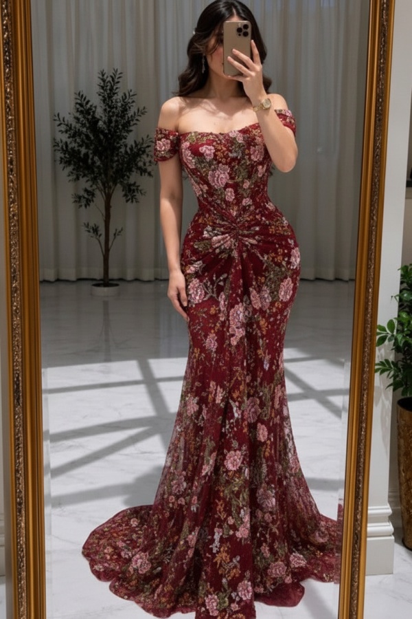 Blumen Abendkleider Lang Glitzer Ballkleider Günstig Online