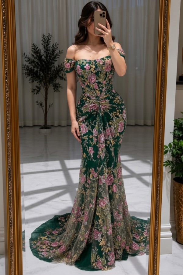 Blumen Abendkleider Lang Glitzer Ballkleider Günstig Online