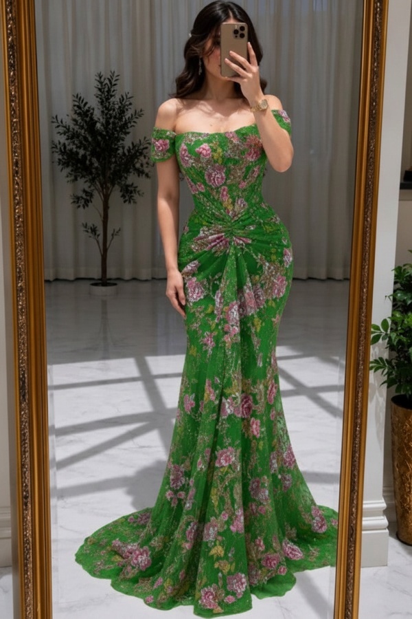 Blumen Abendkleider Lang Glitzer Ballkleider Günstig Online
