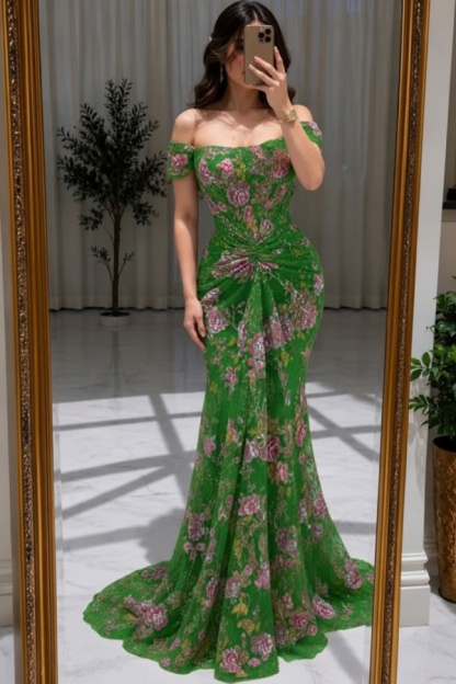 Blumen Abendkleider Lang Glitzer Ballkleider Günstig Online
