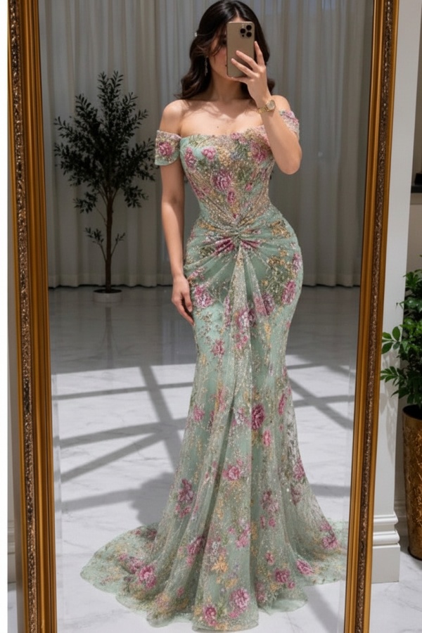 Blumen Abendkleider Lang Glitzer Ballkleider Günstig Online