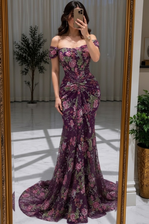 Blumen Abendkleider Lang Glitzer Ballkleider Günstig Online