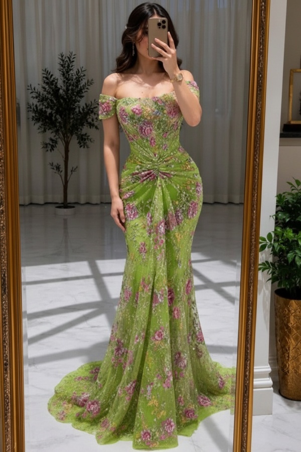Blumen Abendkleider Lang Glitzer Ballkleider Günstig Online