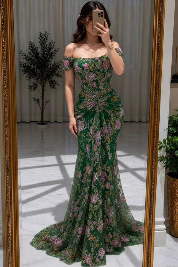 Blumen Abendkleider Lang Glitzer Ballkleider Günstig Online
