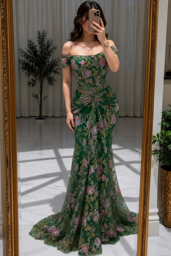 Blumen Abendkleider Lang Glitzer Ballkleider Günstig Online