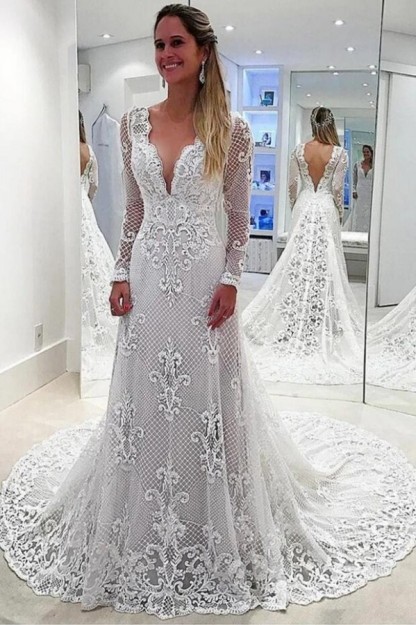 Chic Hochzeitskleider A Linie Mit Ärmel | Brautkleider mit Spitze