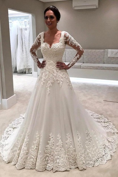 Elegante Brautkleider Mit Ärmel | A Linie Spitze Hochzeitskleider