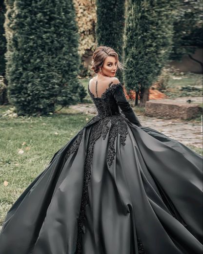 Prinzessin Hochzeitskleider Schwarz | Brautkleider mit Ärmel