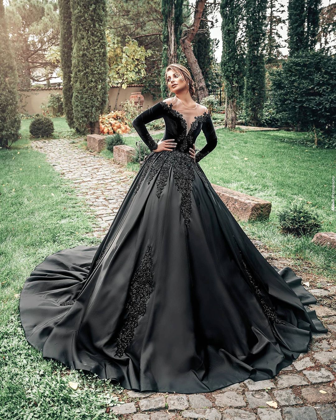 Prinzessin Hochzeitskleider Schwarz | Brautkleider mit Ärmel