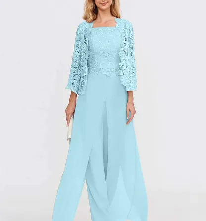 Silber Chiffon Mutterkleid mit Jacket | 3 Teilen Brautmutterkleider