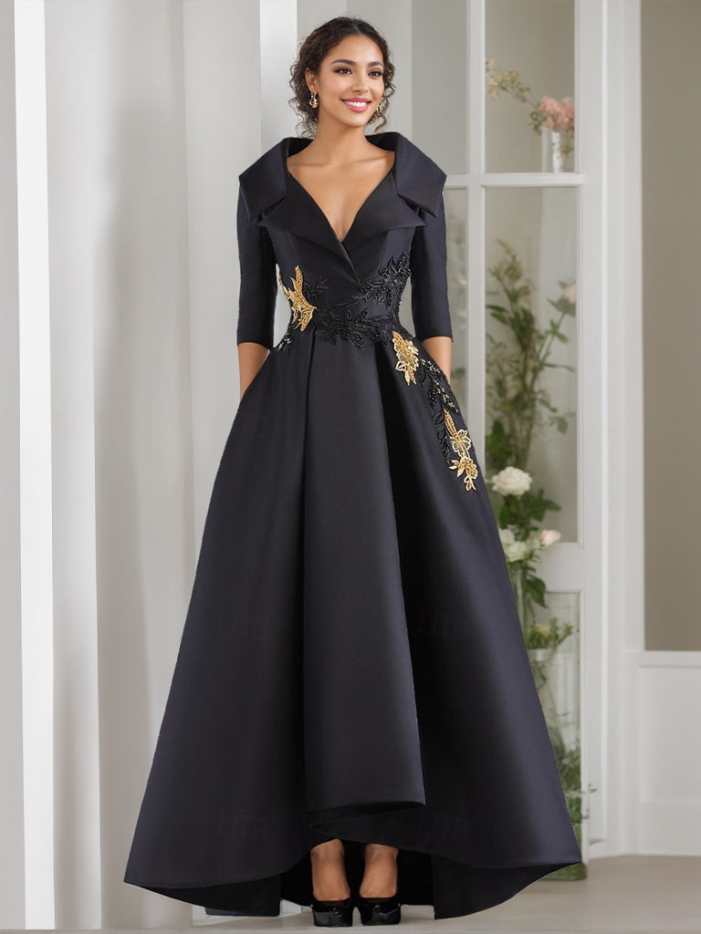Gothic Brautmutterkleider Lang Schwarz Hochzeitspartykleider mit Ärmel