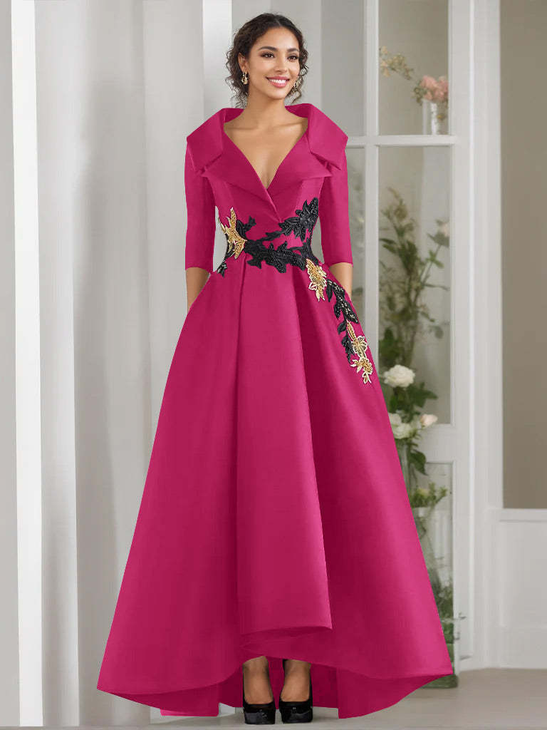 Gothic Brautmutterkleider Lang Schwarz Hochzeitspartykleider mit Ärmel