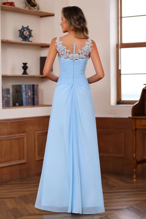 Designer Chiffon Brautmutterkleider Lang Blau Festliche Kleider Hochzeitsparty