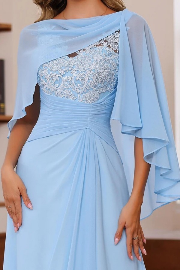 Designer Chiffon Brautmutterkleider Lang Blau Festliche Kleider Hochzeitsparty