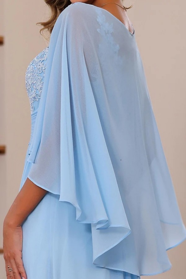 Designer Chiffon Brautmutterkleider Lang Blau Festliche Kleider Hochzeitsparty