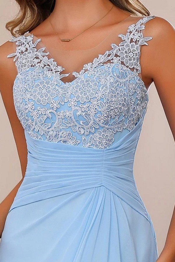 Designer Chiffon Brautmutterkleider Lang Blau Festliche Kleider Hochzeitsparty