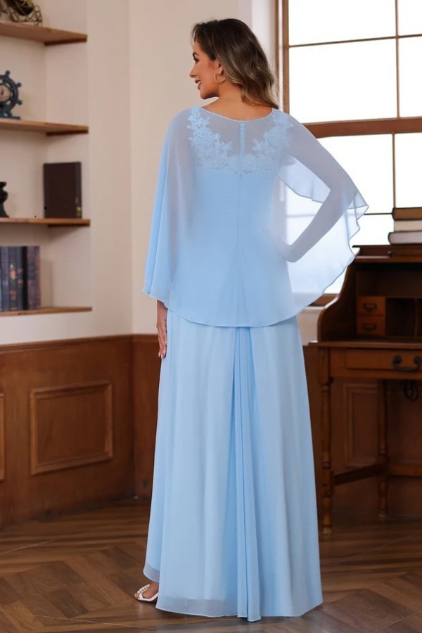 Designer Chiffon Brautmutterkleider Lang Blau Festliche Kleider Hochzeitsparty