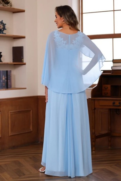 Designer Chiffon Brautmutterkleider Lang Blau Festliche Kleider Hochzeitsparty
