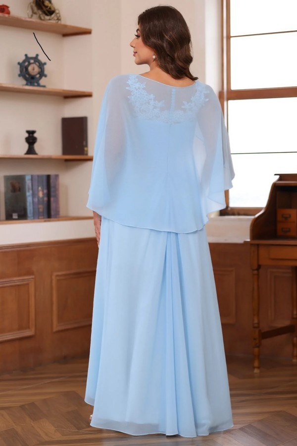 Designer Chiffon Brautmutterkleider Lang Blau Festliche Kleider Hochzeitsparty