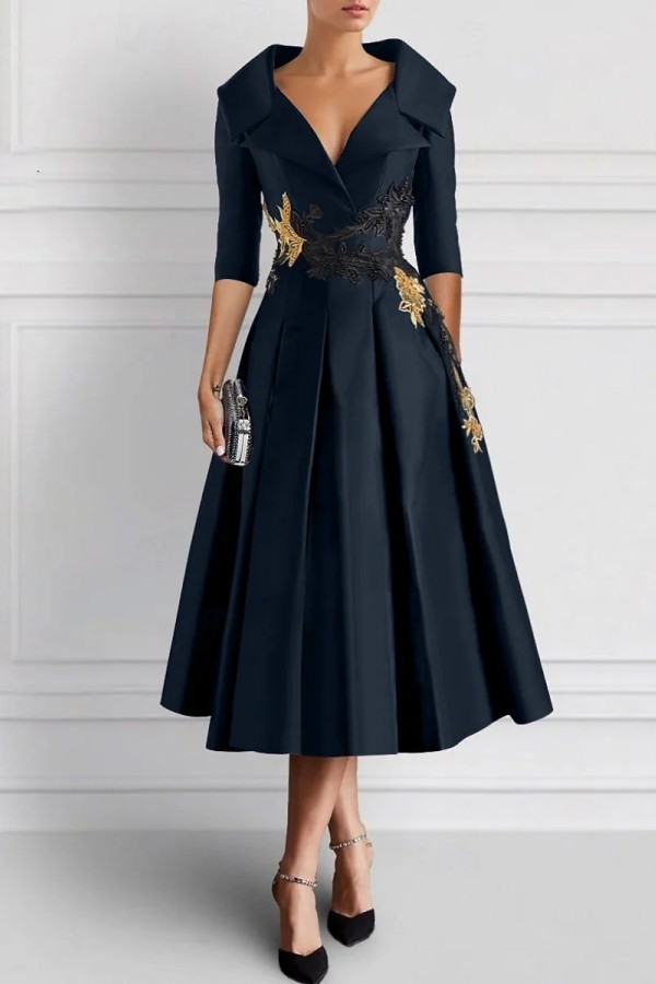 Vintage Brautmutterkleider Schwarz Mit Ärmel Festliche Kleider Kurz