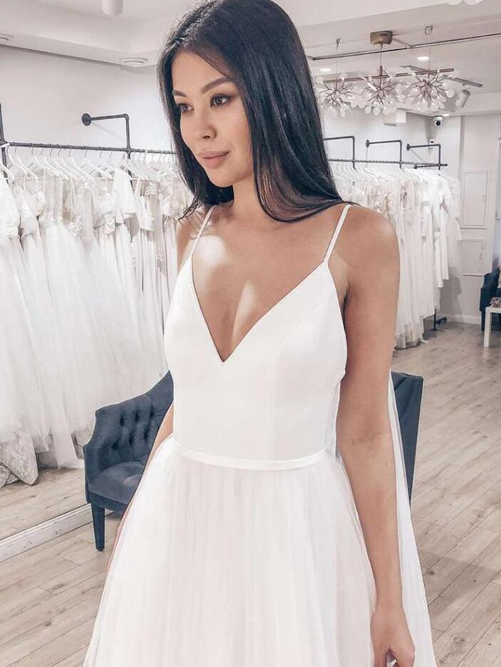 Schlichte Brautkleider A Linie | Tülle Hochzeitskleider Günstig Online-babyonlinedressde