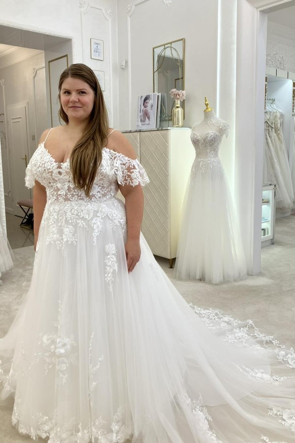 Modern Hochzeitskleider Große Größe A Linie Spitze Brautkleider-babyonlinedressde