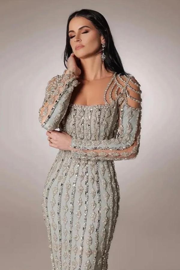 Wunderschöne Abendkleider Lang Glitzer Ballkleider mit Ärmel-babyonlinedressde
